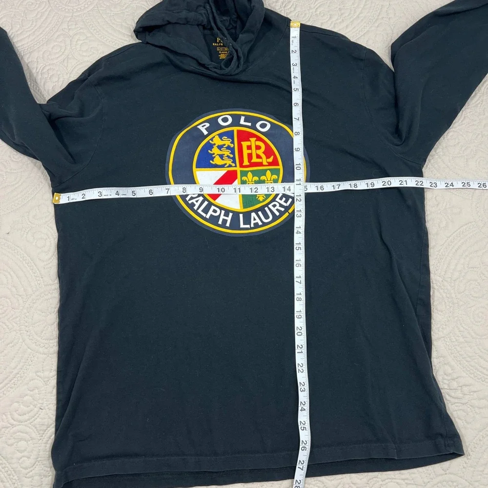 Polo Ralph Lauren Mens Black Crest Graphic Long‎ Sleeve Hooded T-Shirt Large L